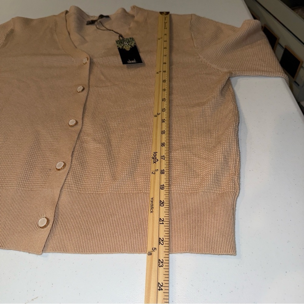 Sioni Women Cardigan Sweater Women Sz XL Beige‎ Pearl Buttons New NWT - Picture 7 of 12